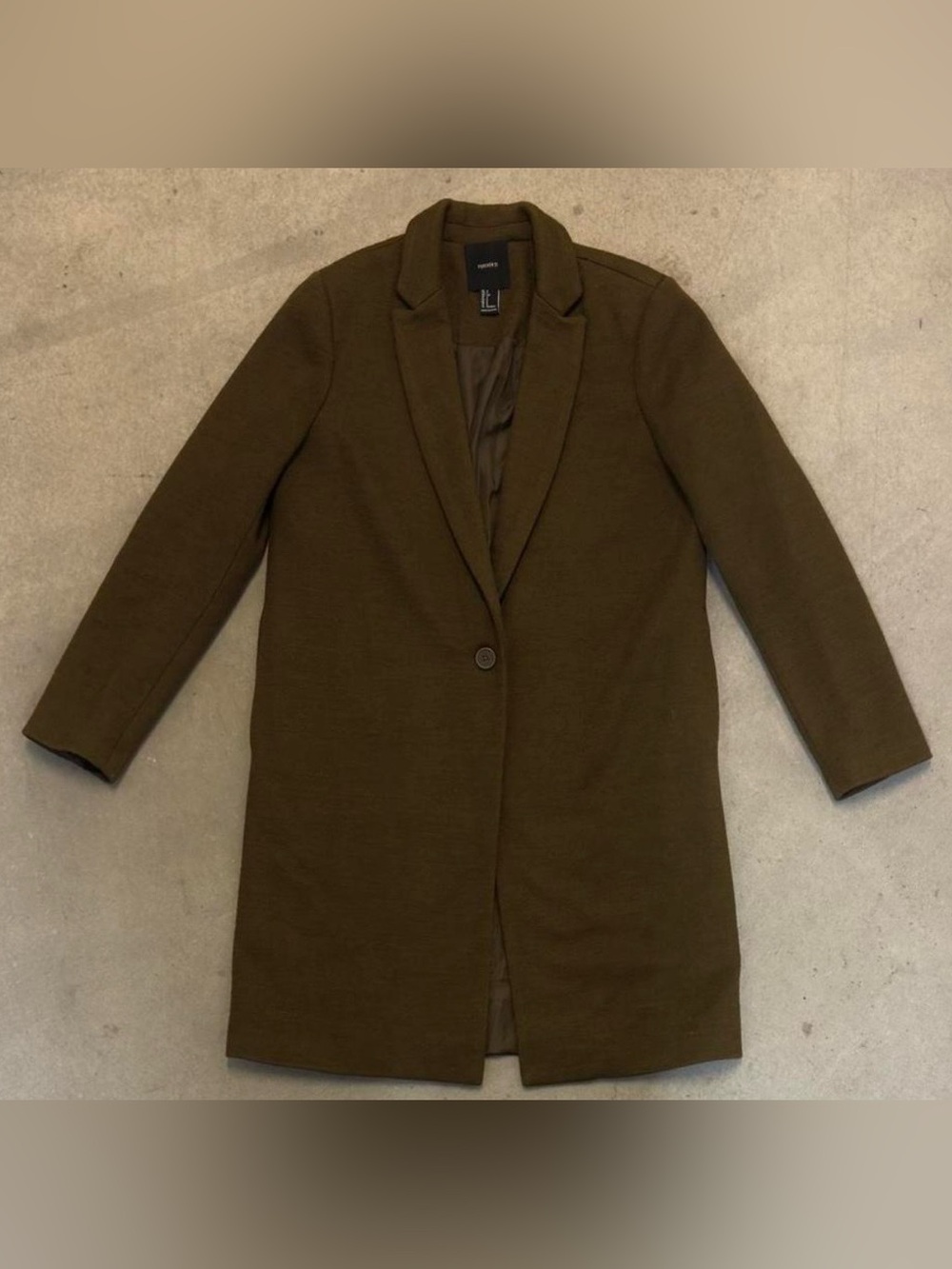 Forever 21 Olive Green Single-Button Wool Pea Coat